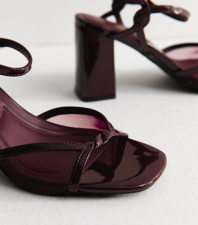 New Look Women's Dark Burgundy Faux Leather Twist Strap Block Heel Sandals Vegan New Look - 3
