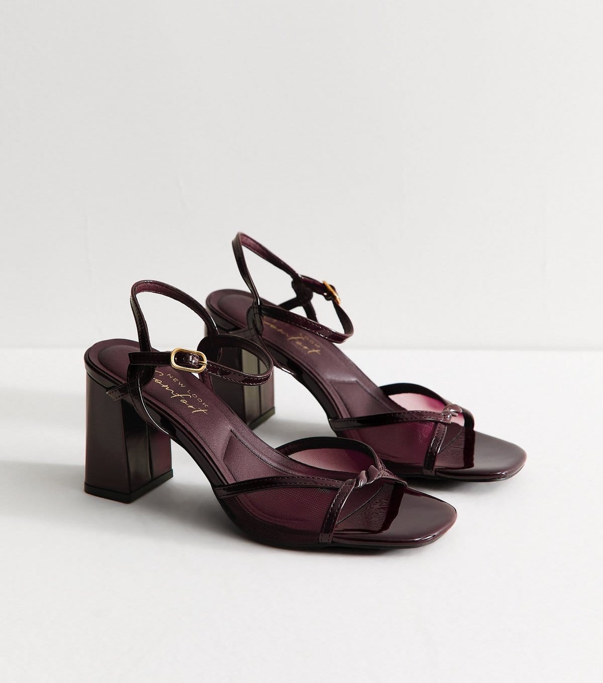 New Look Women's Dark Burgundy Faux Leather Twist Strap Block Heel Sandals Vegan New Look - 4