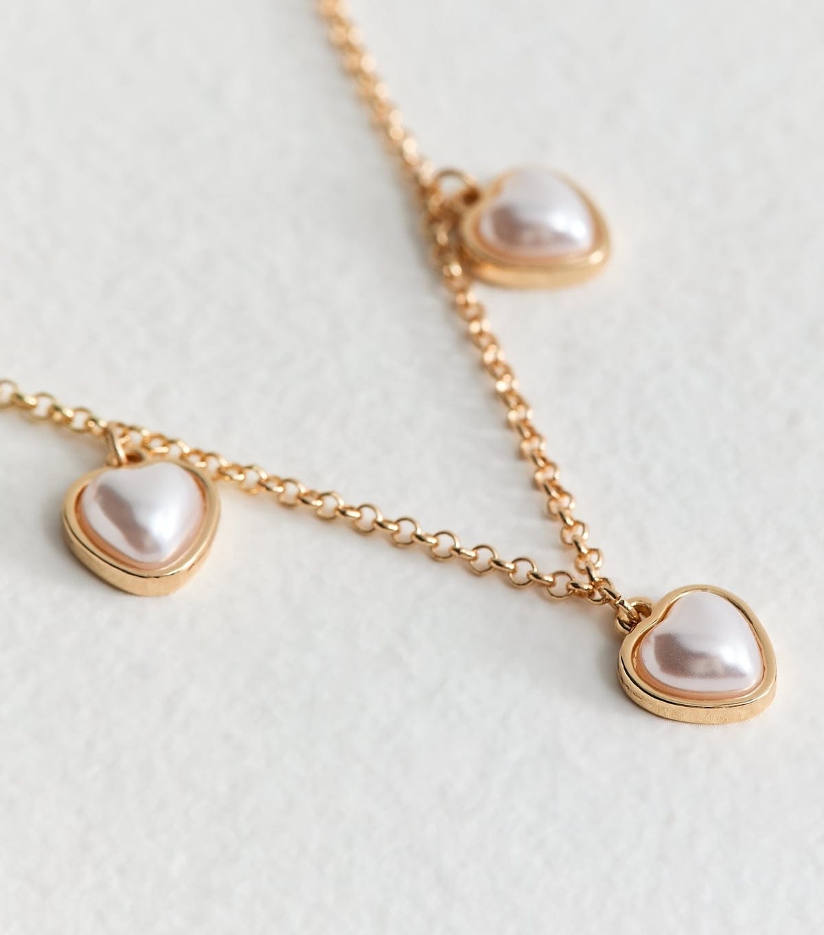 New Look Gold Tone Mini Puff Heart Faux Pearl Charm Necklace New Look - 4