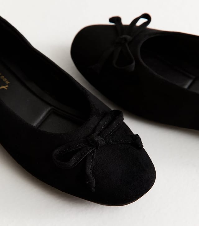 New Look Women's Black Faux Suede Bow Ballerina Pumps New Look - 3