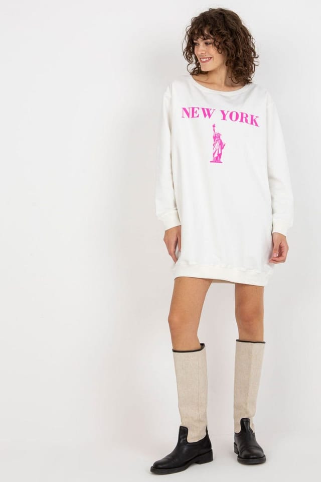 Love Lace Love Lace Women's Oversized Cotton Blend Printed Crew Sweater in White - 2