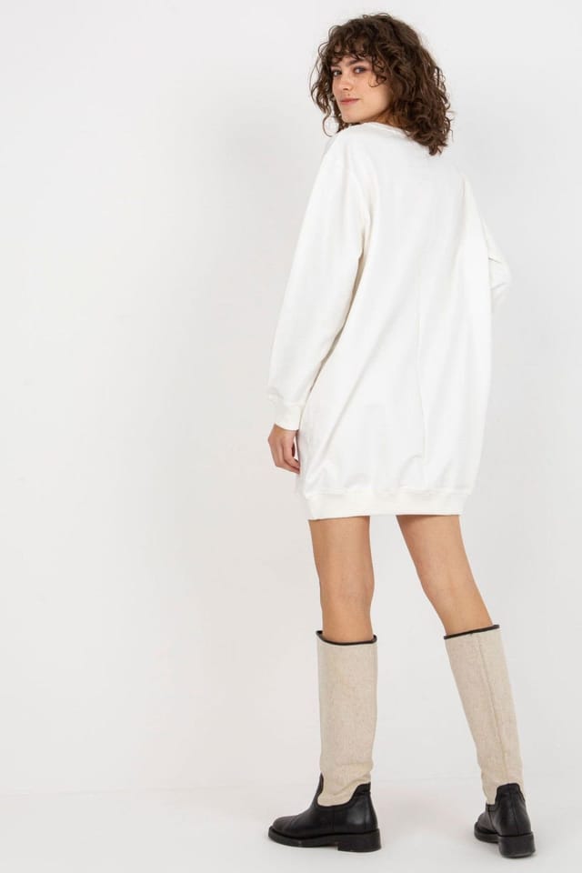 Love Lace Love Lace Women's Oversized Cotton Blend Printed Crew Sweater in White - 3