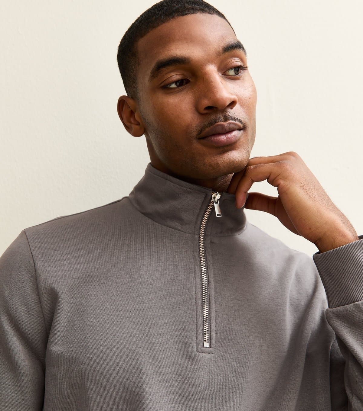 New Look Men's Grey Regular Quarter Zip Sweatshirt New Look