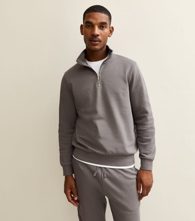New Look Men's Grey Regular Quarter Zip Sweatshirt New Look - 2