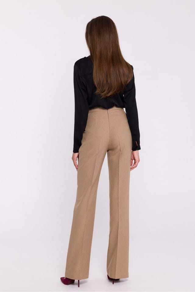 Love Lace Love Lace Women's Elegant High Rise Flared Fabric Pants in Beige - 3