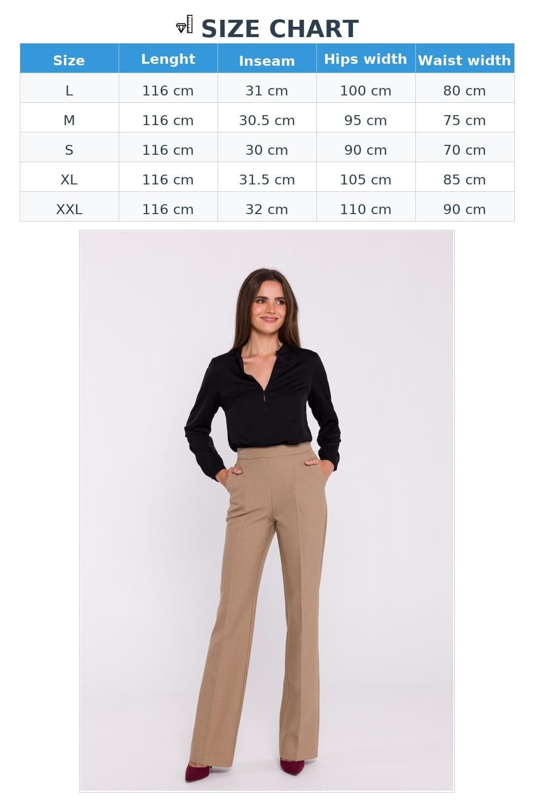 Love Lace Love Lace Women's Elegant High Rise Flared Fabric Pants in Beige - 4