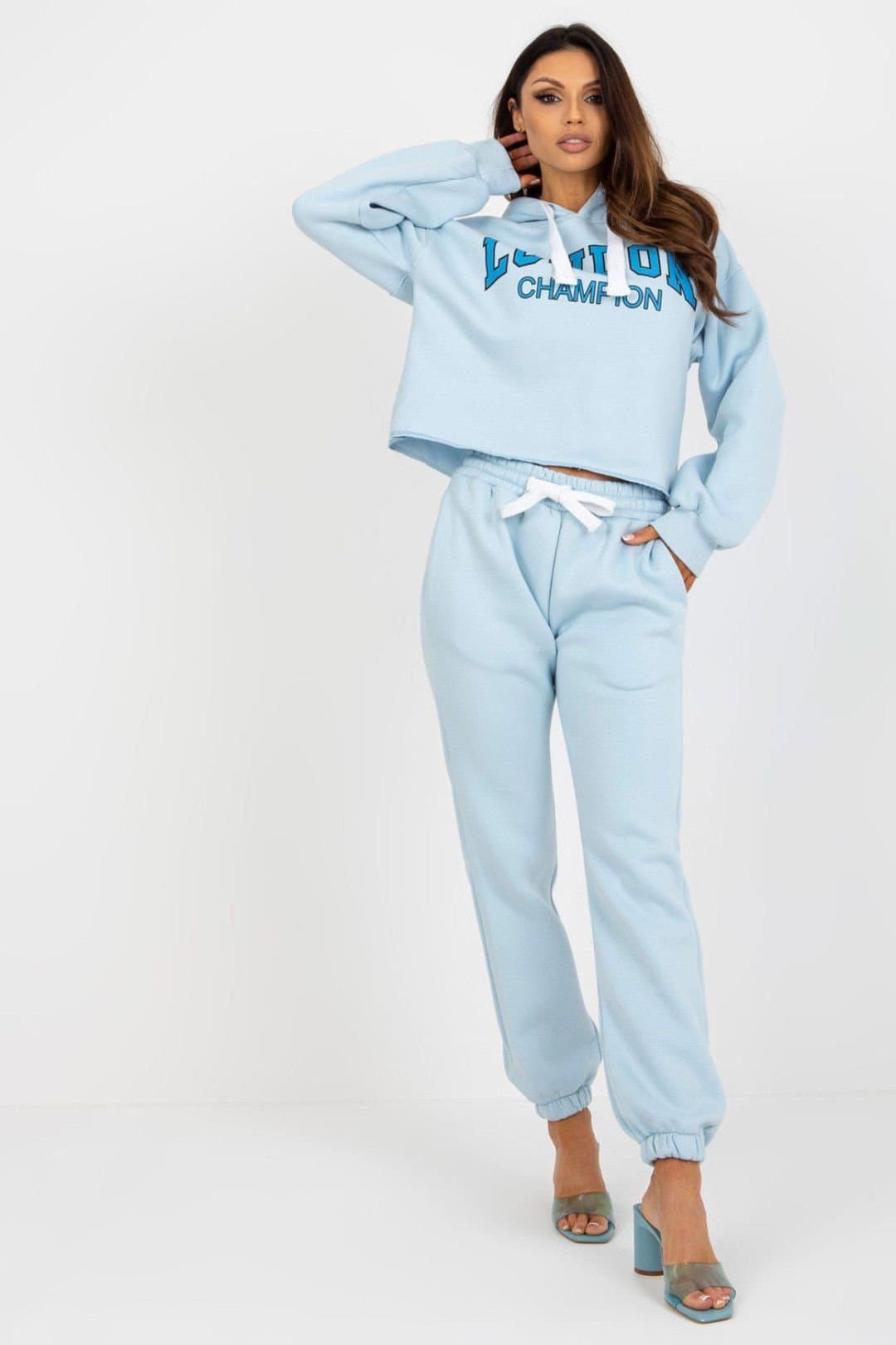Love Lace Love Lace Women's Cotton Hoodie & Jogger Tracksuit Set Style 206674 in Blue