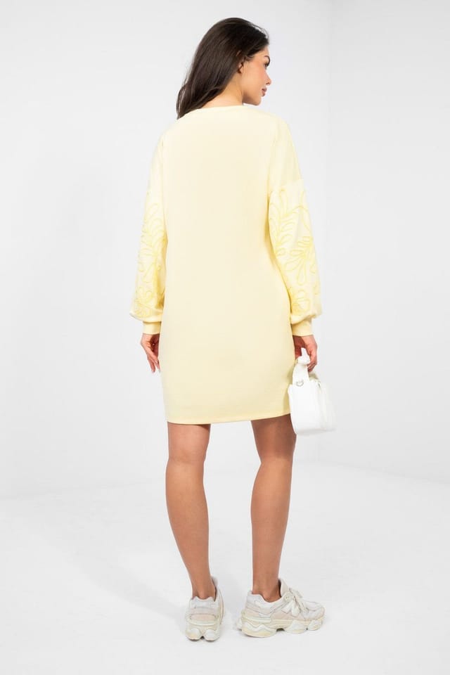 Love Lace Love Lace Women's Soft Viscose Mini Dress with Puffy Sleeves in Yellow - 3