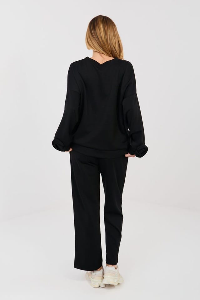 Love Lace Love Lace Women's Viscose Elastane Sweatshirt Pant Set in Black - 2