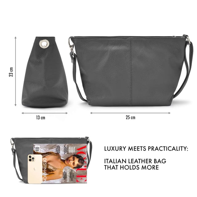 Woodland Leathers Woodland Leathers Women's Genuine Italian Leather Handbag Shoulder Bag in Dark Grey - 3