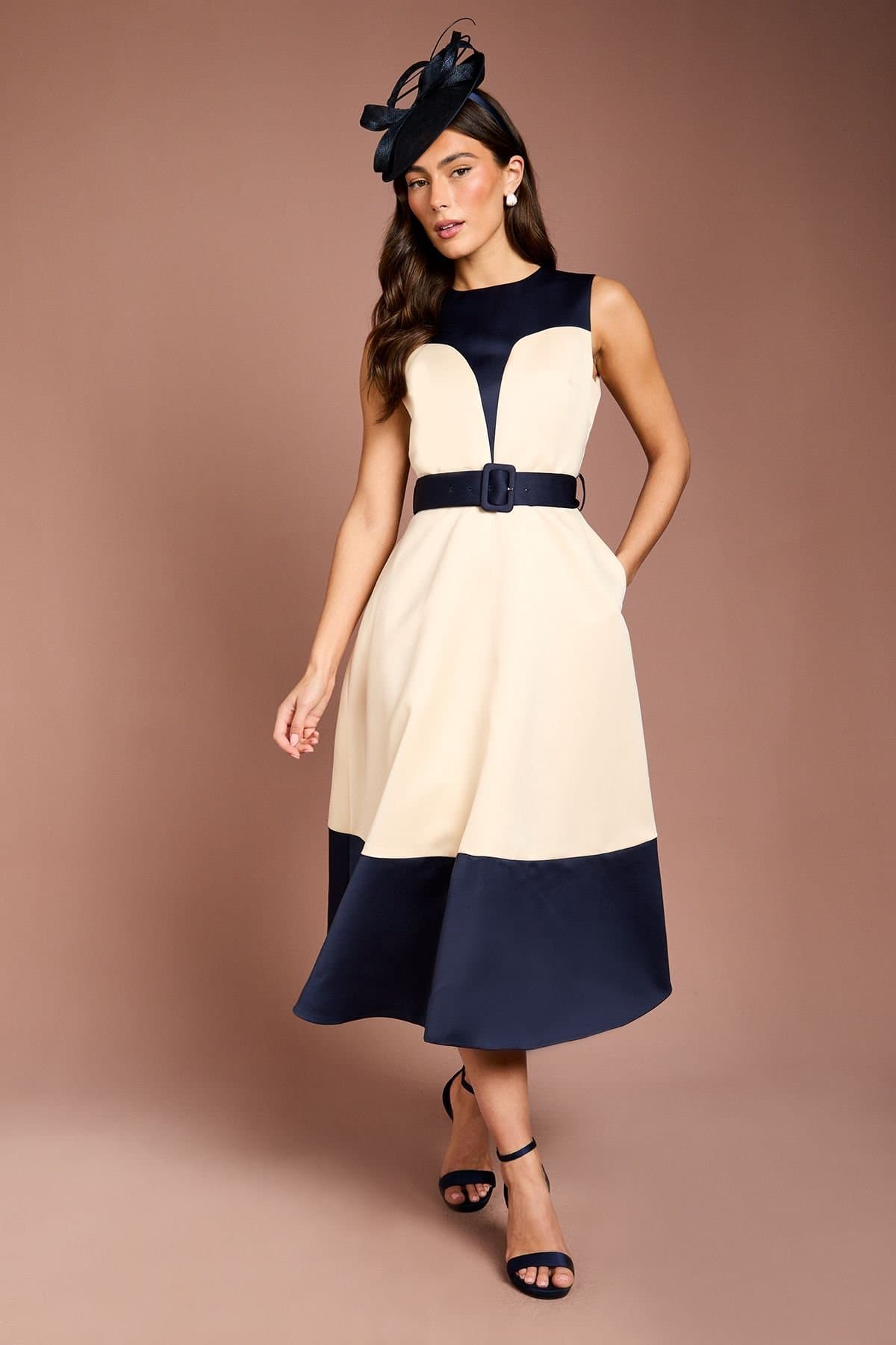 Coast Coast Women's Mono Colour Block Belted Midi Dress