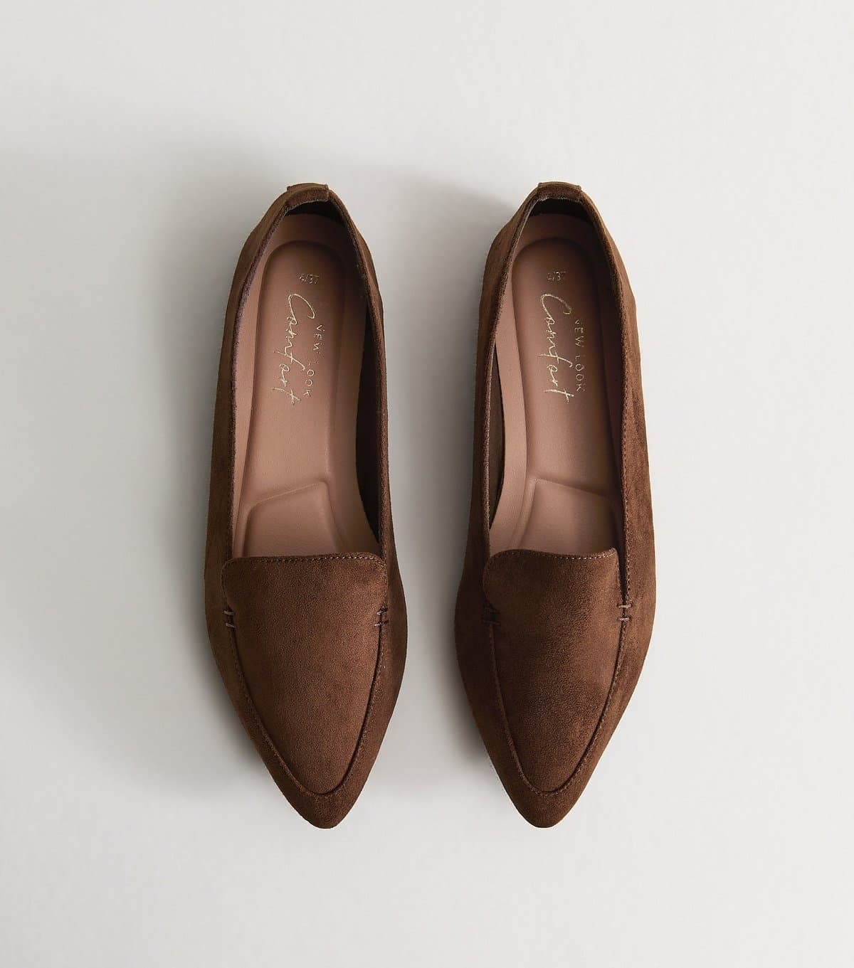 New Look Women's Brown Faux Suede Pointed Toe Flats Vegan New Look