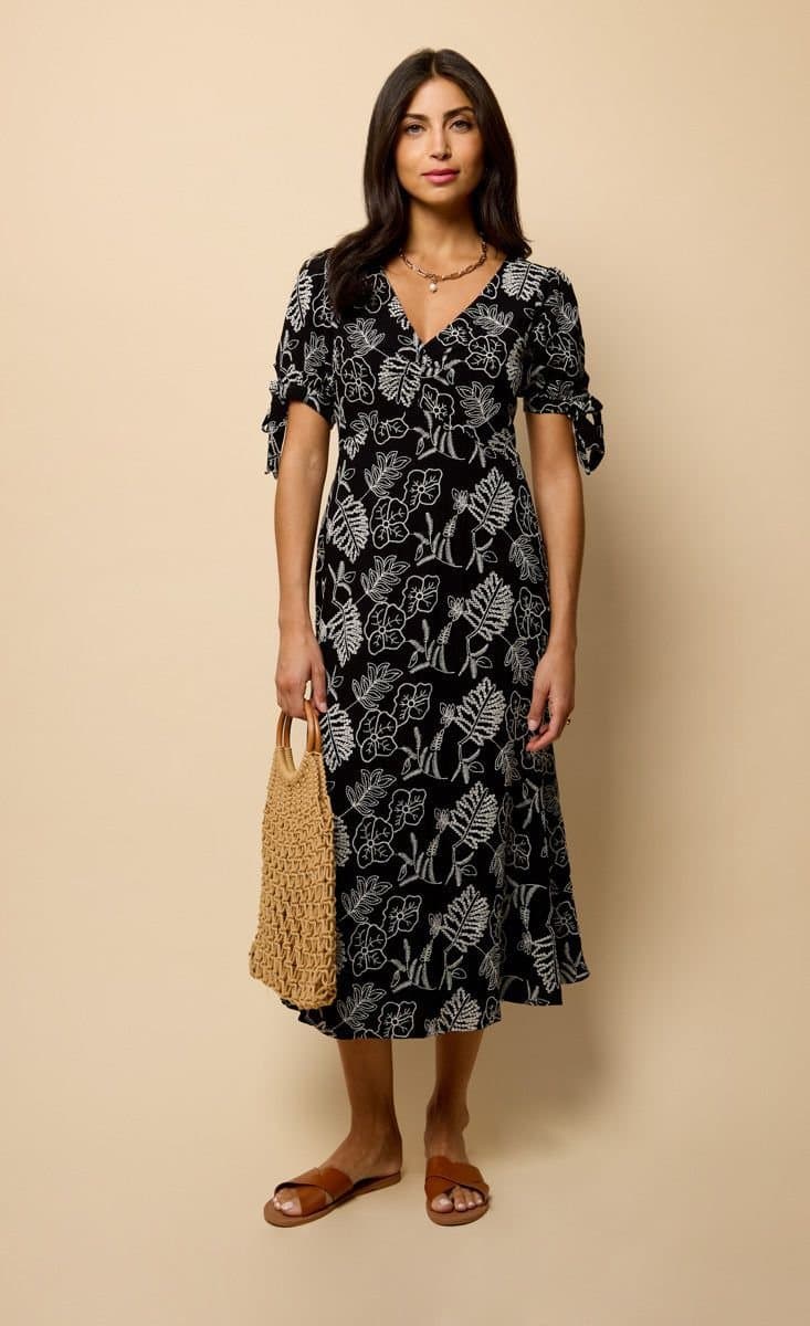 Little Mistress Little Mistress Women's Black Embroidered Midaxi Dress