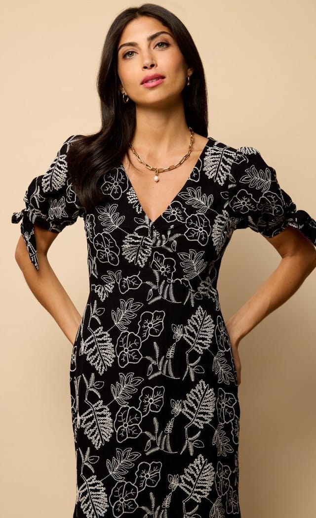 Little Mistress Little Mistress Women's Black Embroidered Midaxi Dress - 3