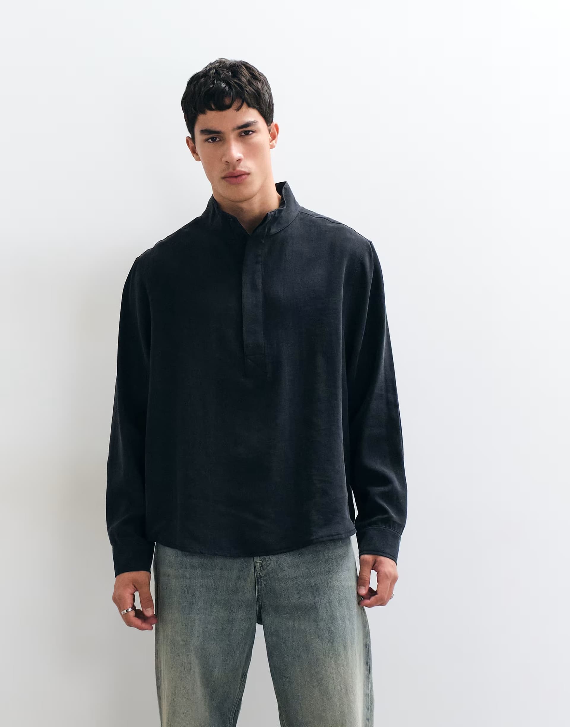 ASOS ASOS DESIGN co-ord oversized funnel neck overhead flowing shirt in black