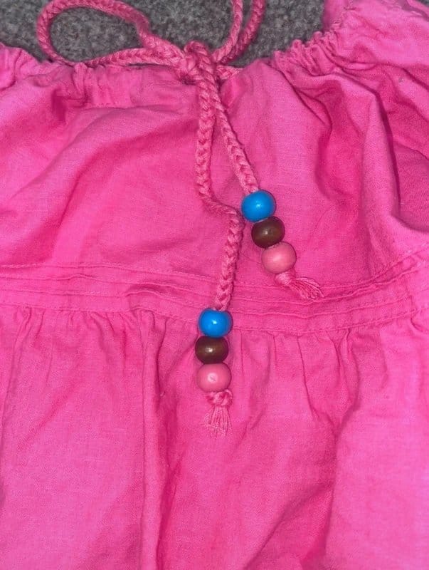 Vintage Y2K Pink Mini Ruffle Skirt with Beaded Ruched Waist
