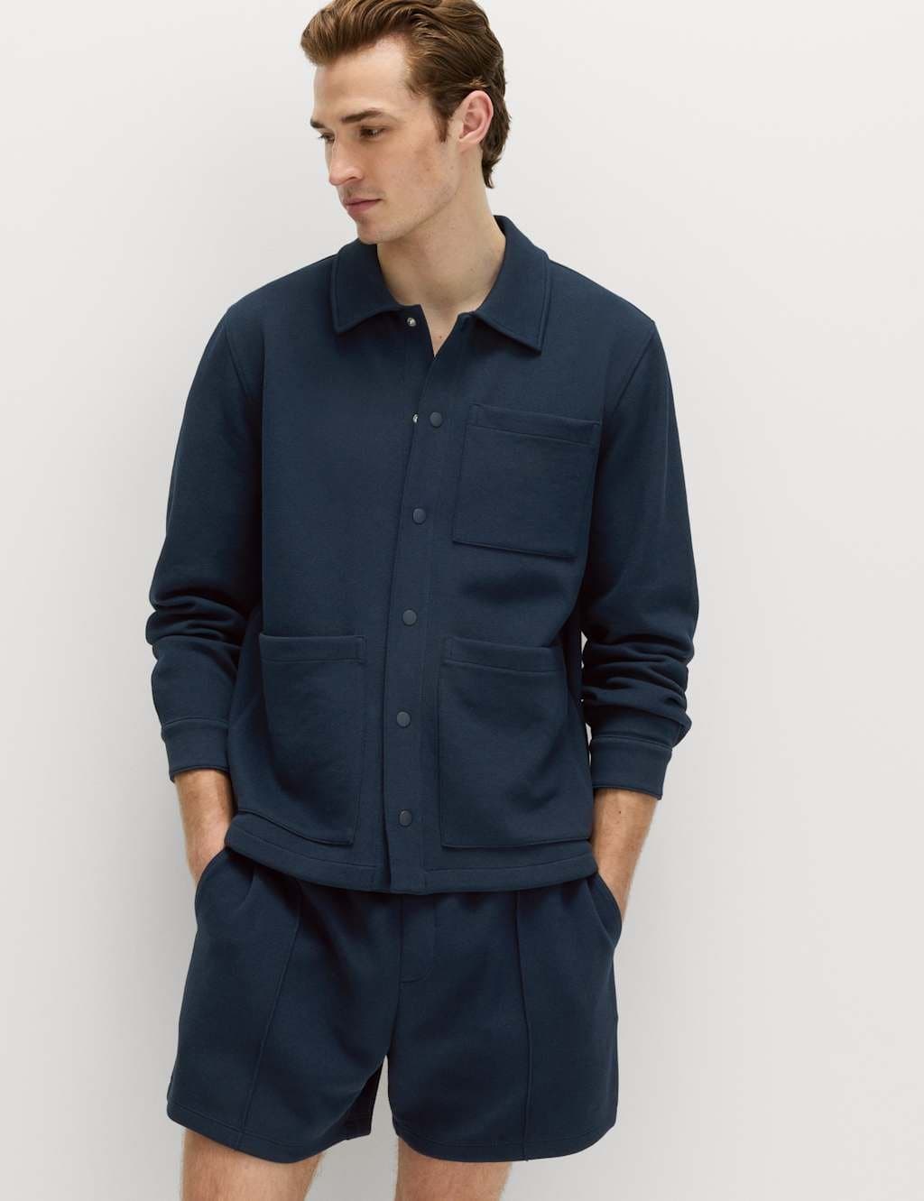 Marks & Spencer M&S Cotton Blend Pique Overshirt Navy