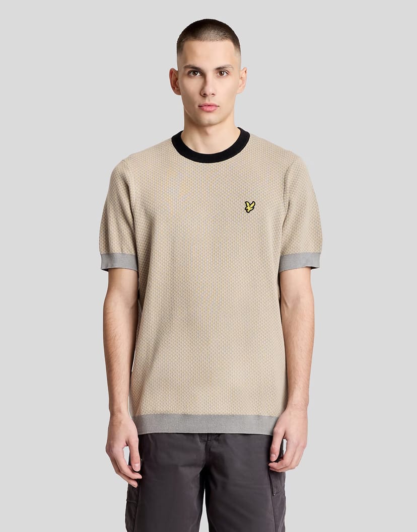 ASOS Lyle & Scott Mid knits triangle short sleeve jumper in y251 light brown/ drizzle grey - 1