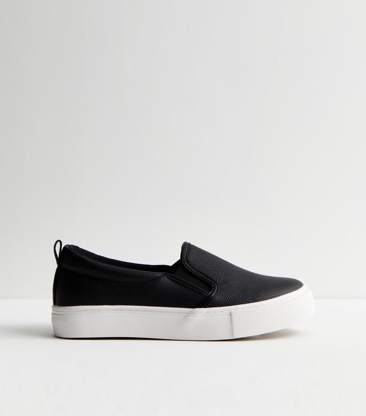 New Look New Look Black Leather-Look Slip On Trainers