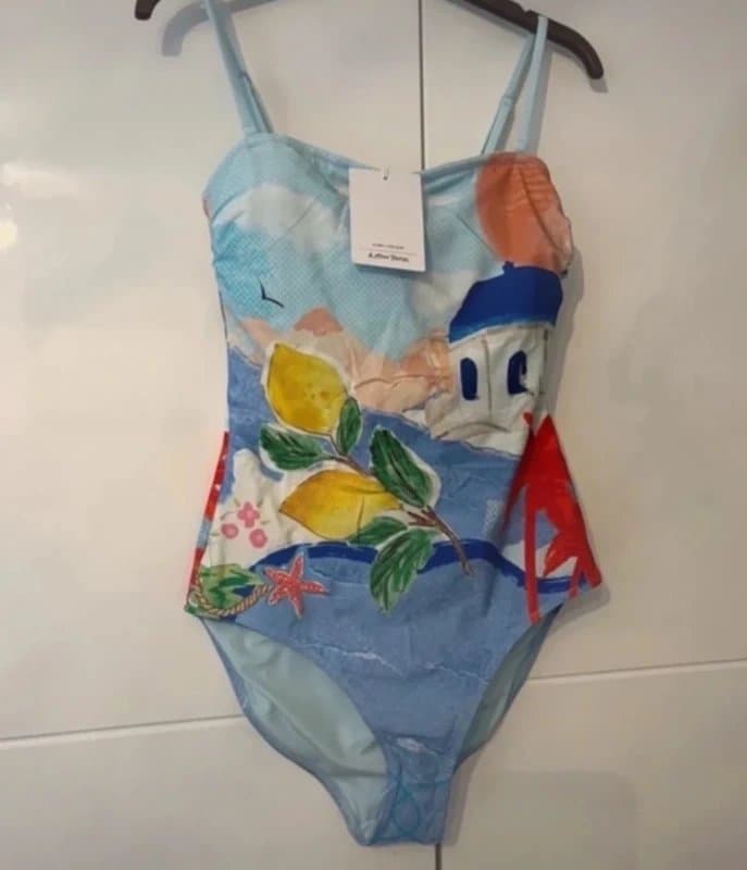 & Other Stories & Other Stories bandeau printed swimsuit with removable straps in blue