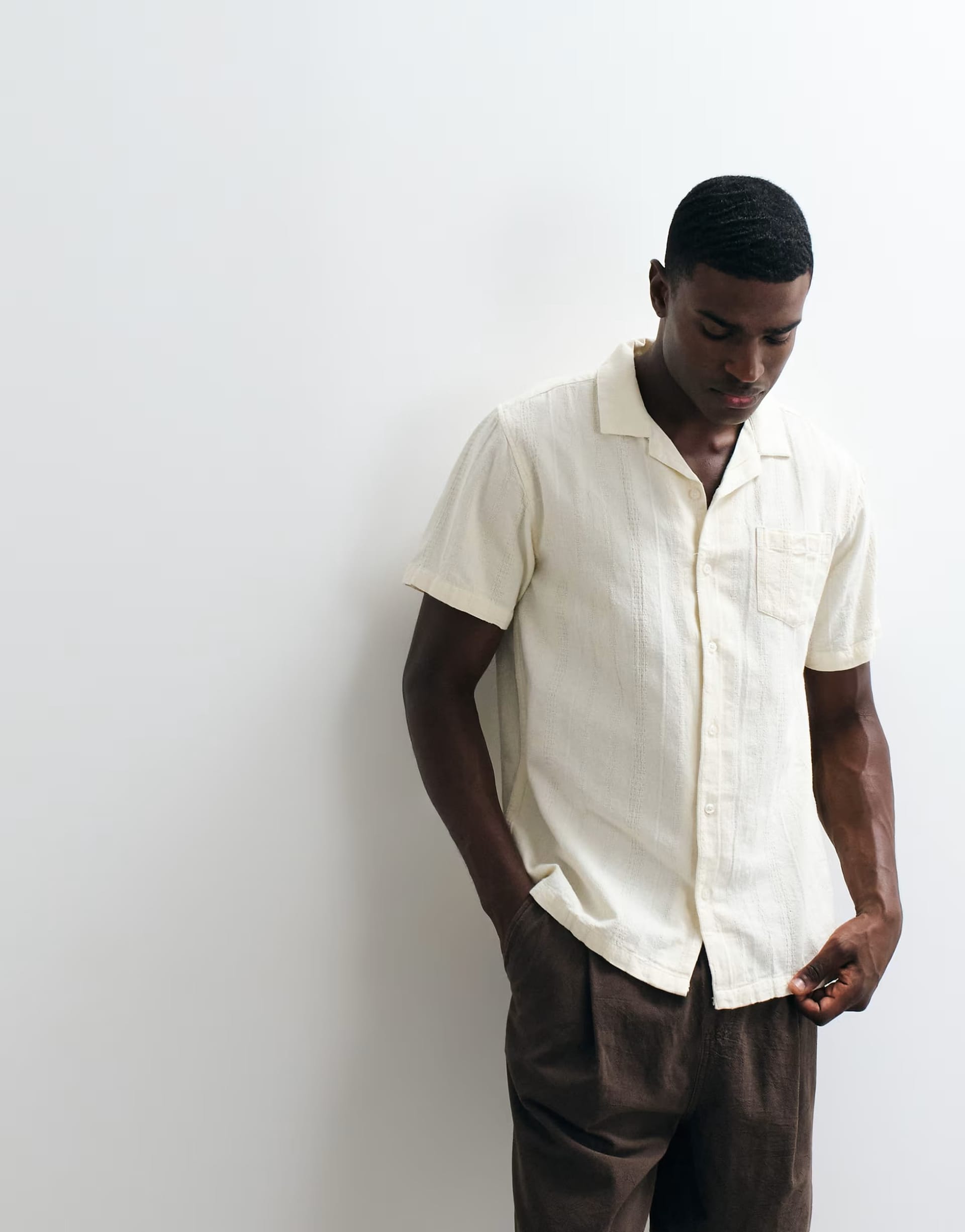 ASOS Cream Short Sleeve Shirt with Revere Collar