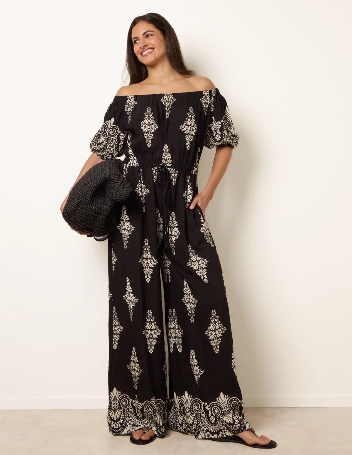 Blue Vanilla Printed Off Shoulder Jumpsuit