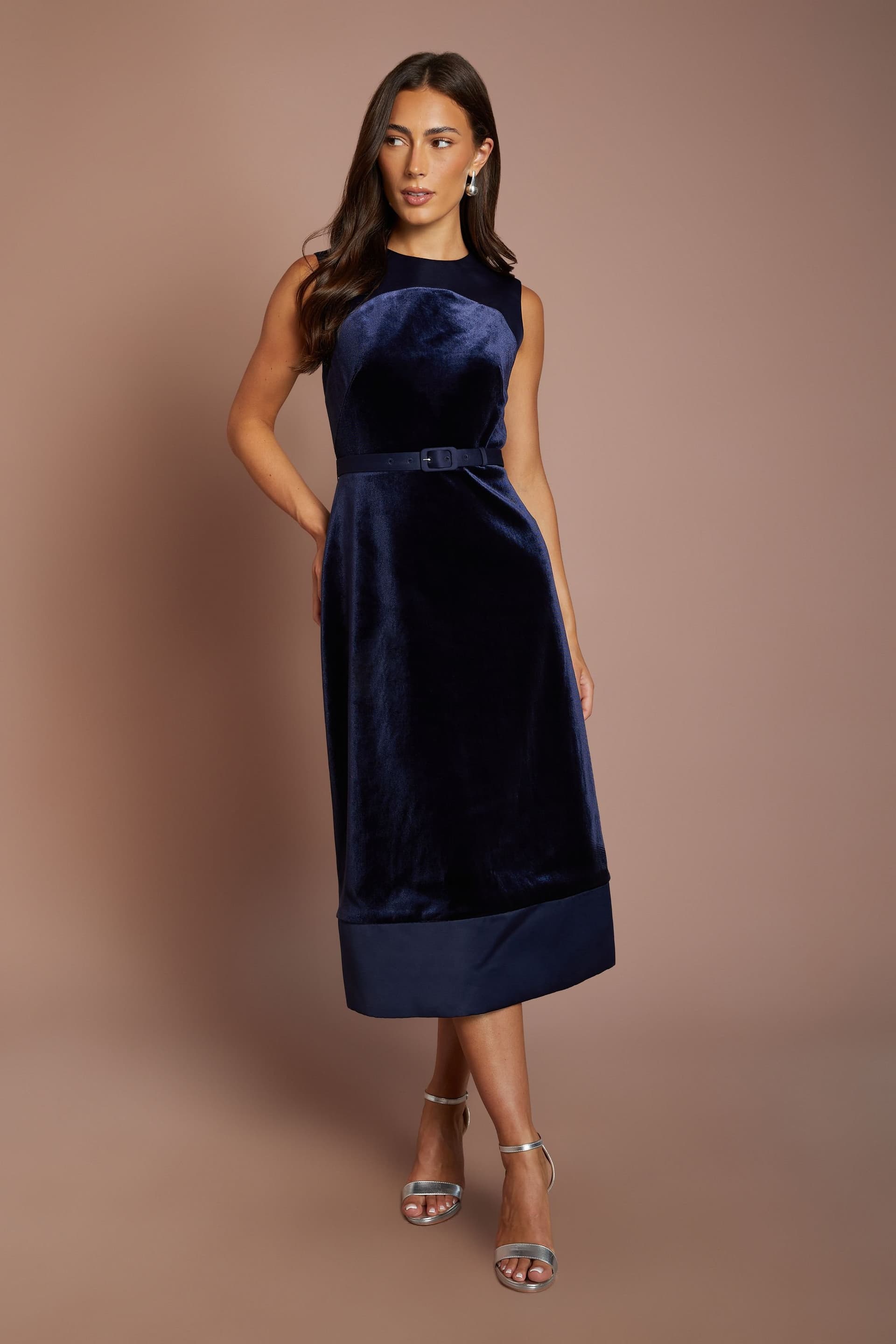 Coast Coast Women's Velvet & Satin Sleeveless Midi Dress in Navy