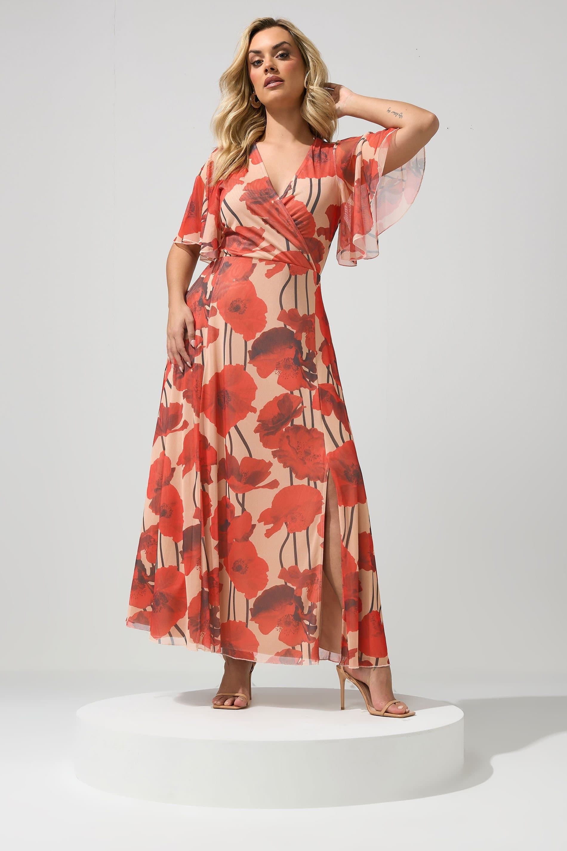Yours Yours Women's Floral Abstract Mesh Maxi Dress