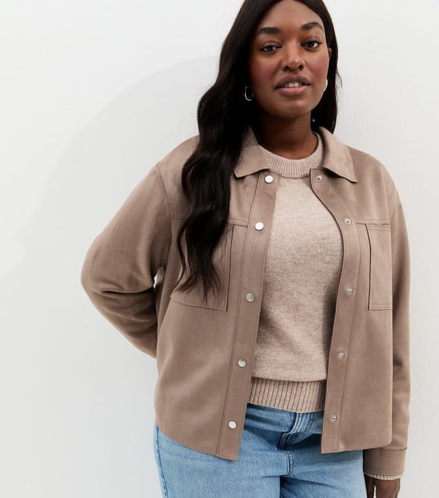 New Look Women's Plus Size Mink Faux Suede Shacket Curves New Look - 2
