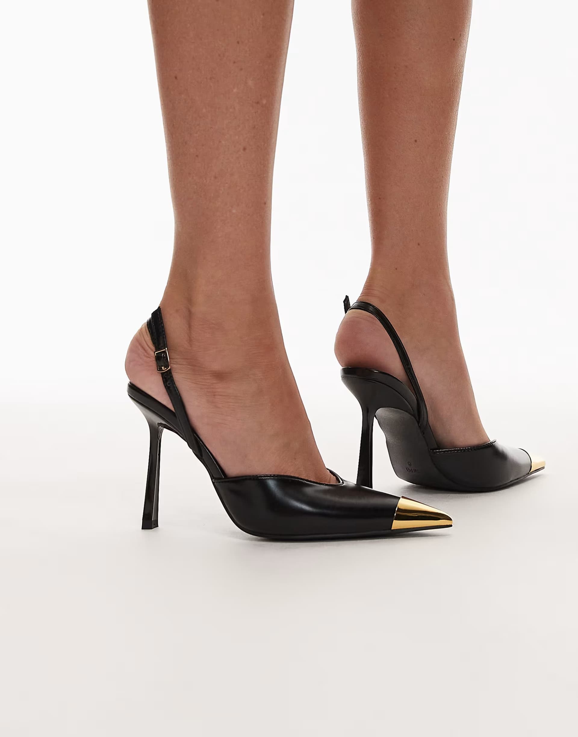 ASOS JW PEI Black Leather Slingback Heels with Metal Toe Detail
