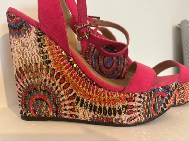 ASOS Pink sequin wrap around ankle ASOS wedges