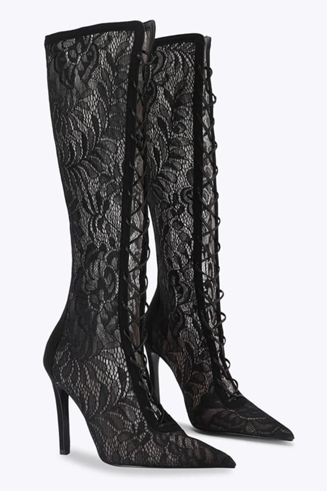 Steve Madden STEVE MADDEN Women's 'Maxine Black Lace' Fabric Boots - 2