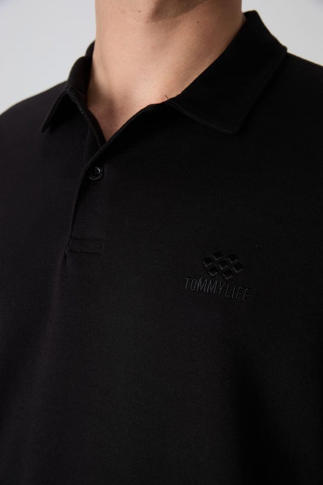 Tommy Life Tommy Life Men's Oversized Polo T-Shirt in Black - 3