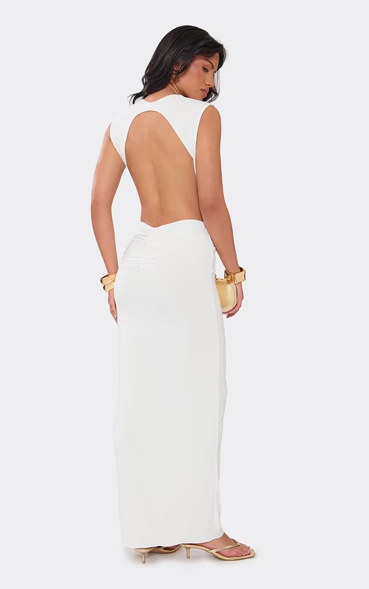 EGO Sleeveless Twist Front Open Back Cut Out Maxi Dress In White., Women's Size UK 6