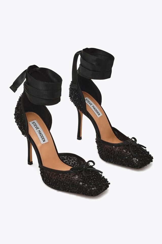 Steve Madden STEVE MADDEN Women's 'Larina Black Sequin' Fabric Heels - 2