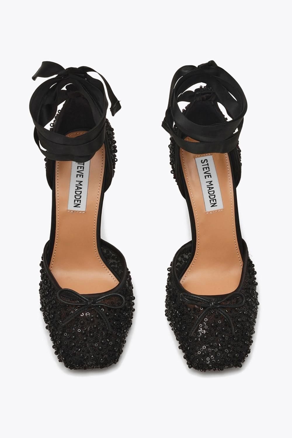 Steve Madden STEVE MADDEN Women's 'Larina Black Sequin' Fabric Heels - 4