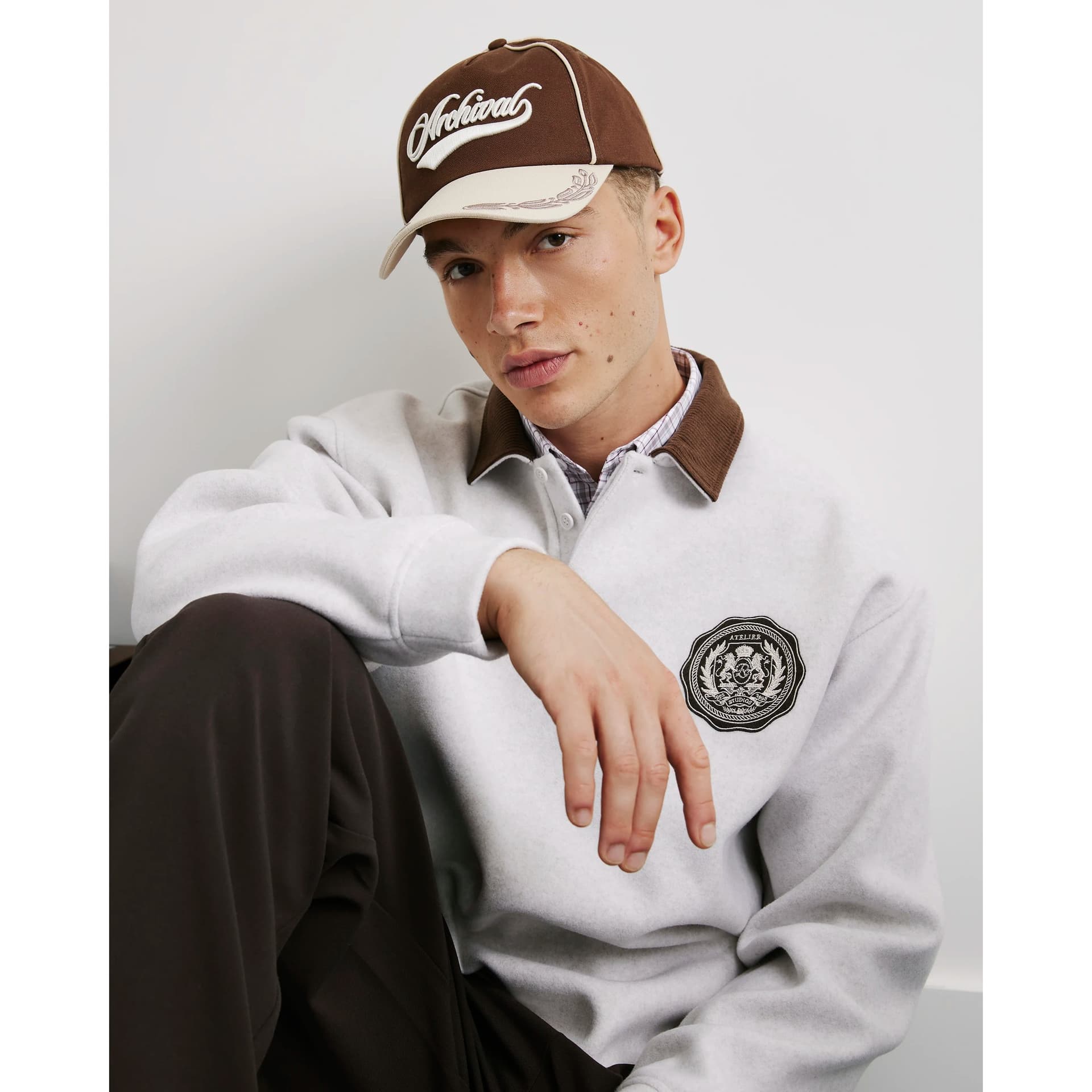 River Island Mens River Island Beige Cotton Archival Collegic Cap