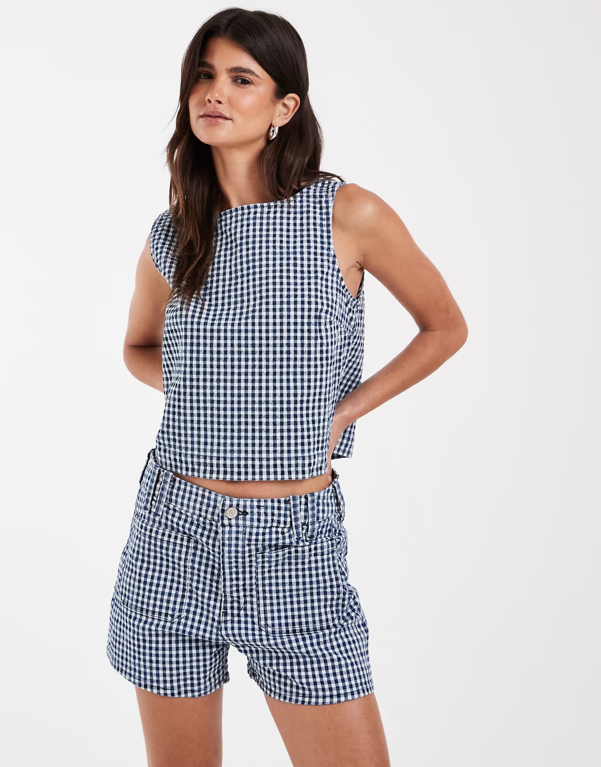 ASOS GAP seersucker denim mom shorts co-ord in navy gingham