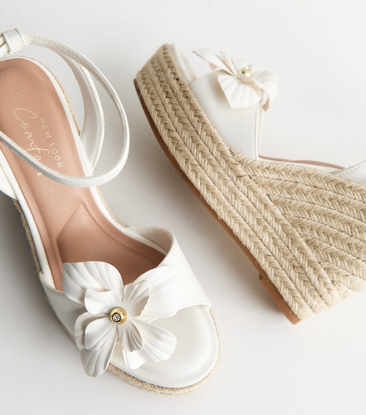 New Look Women's Off White Faux Leather Flower Wedge Sandals Vegan New Look - 4