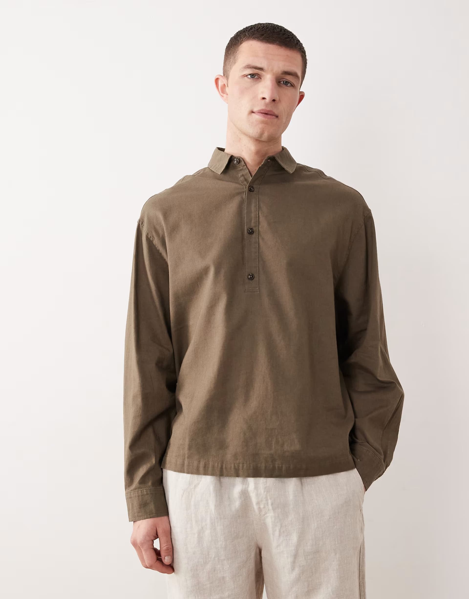 ASOS ASOS DESIGN oversized overhead linen blend shirt in khaki