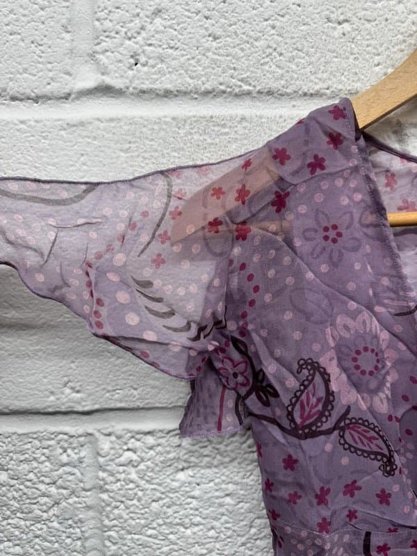 New Look Ladies Y2K Purple Lilac Sheer Chiffon Patterned Blouse Top UK 8
