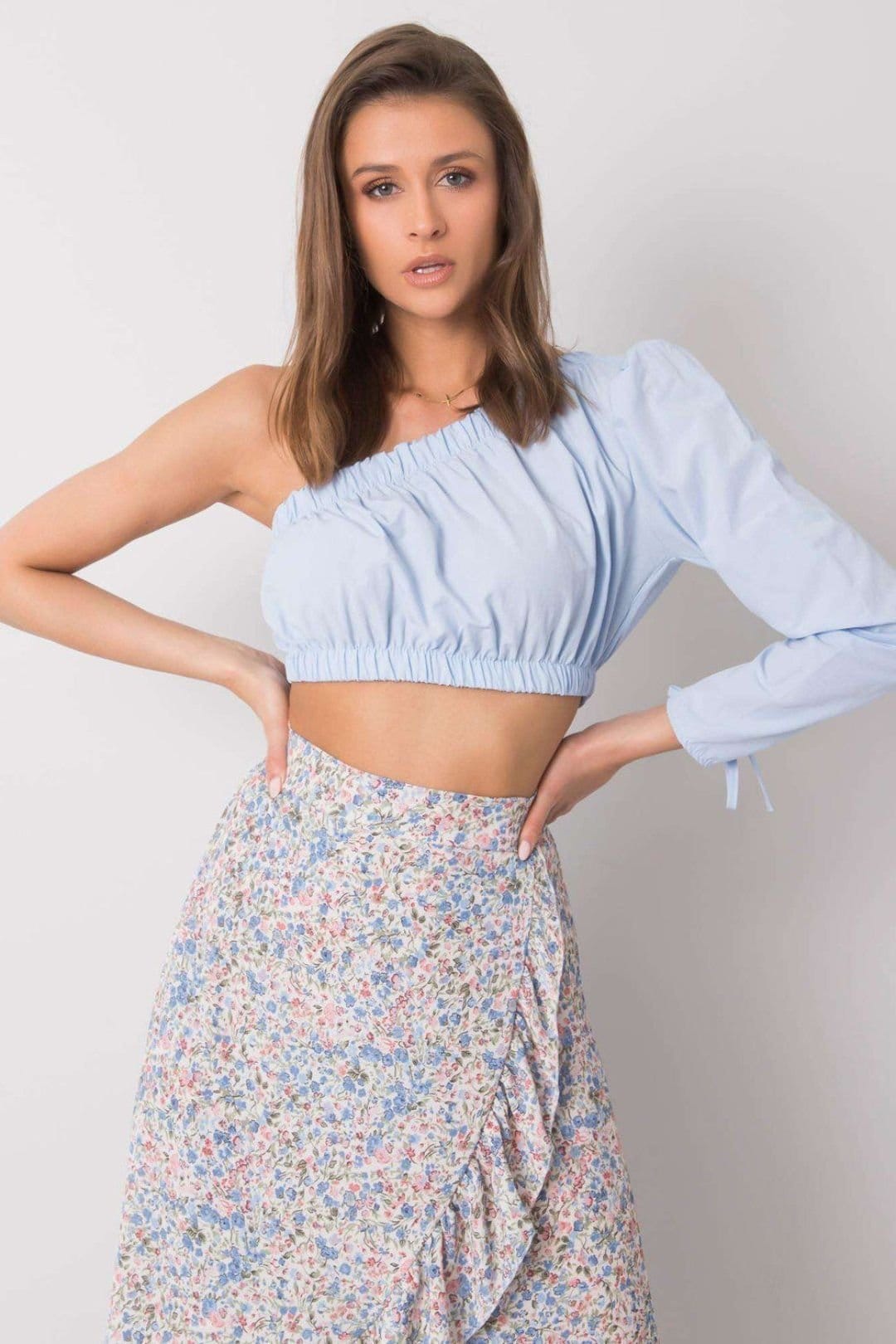 Love Lace Blue Asymmetrical Long Sleeve Blouse