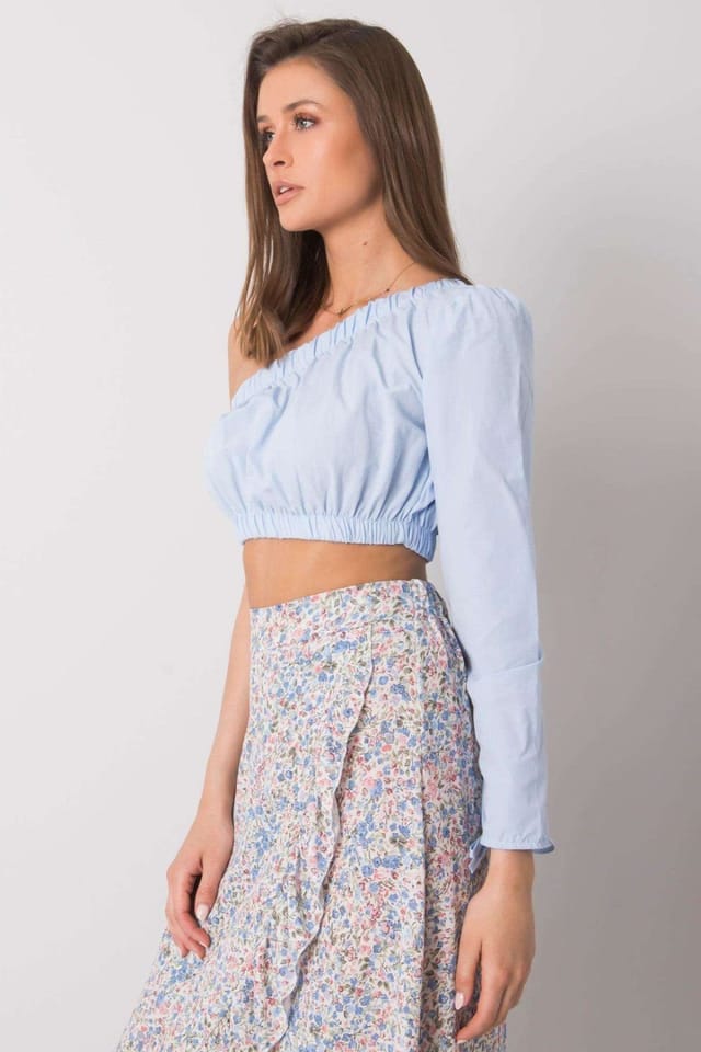 Love Lace Love Lace Women's Asymmetrical Long Sleeve Casual Blouse in Blue - 2