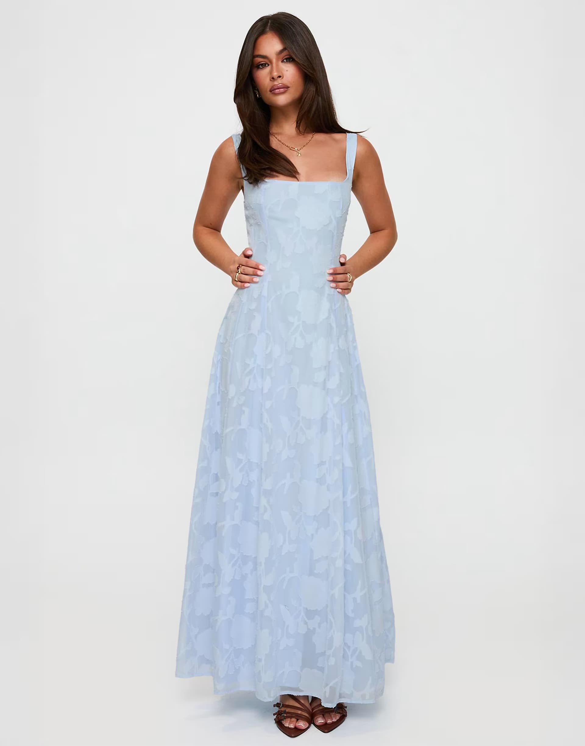 ASOS Princess Polly floral burnout square neck maxi dress in light blue
