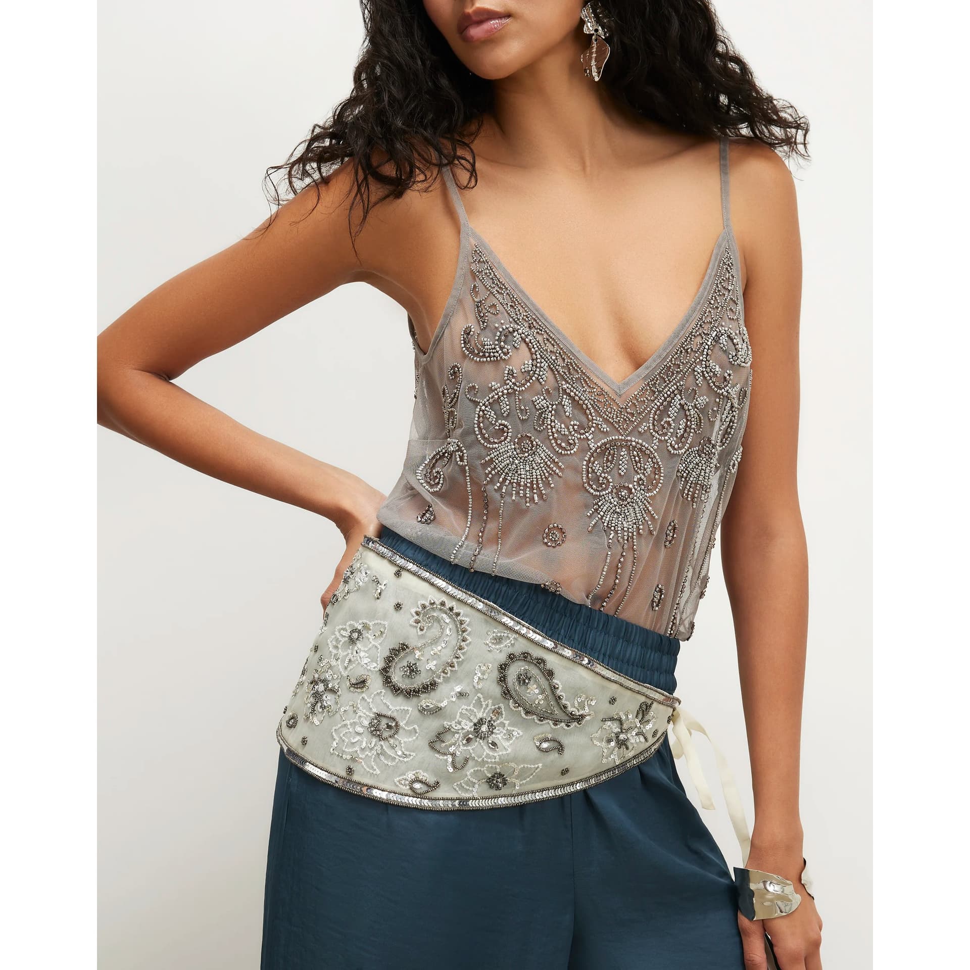 River Island River Island Womens Silver Embellished Hip Scarf