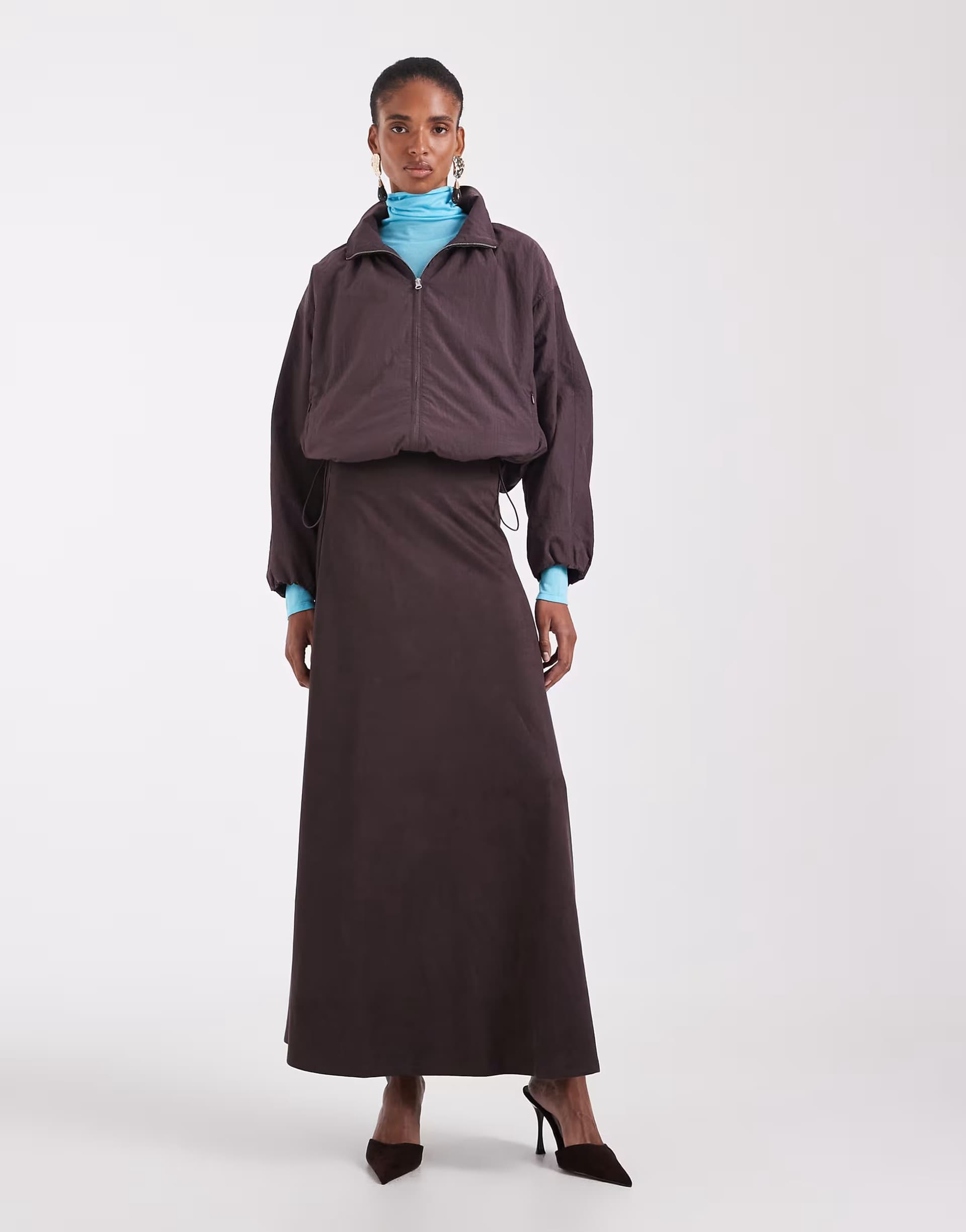 ASOS ONLY Tall faux suede maxi skirt in chocolate brown