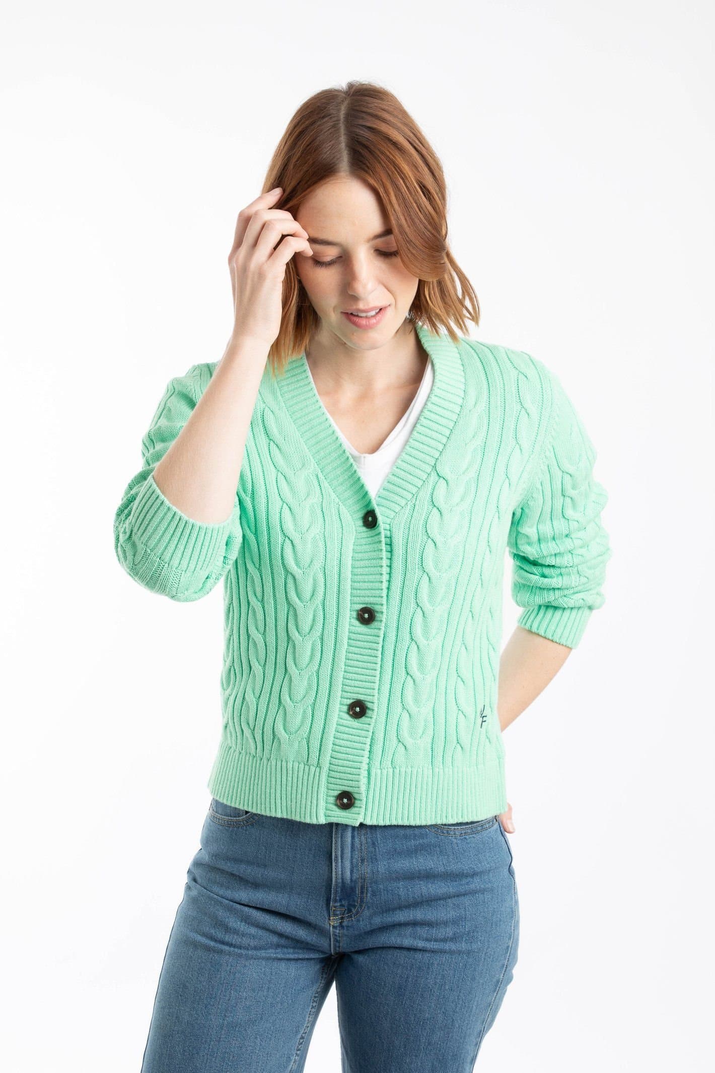 Weird Fish Weird Fish Women's Constance Cable Knit Cardigan in Light Green