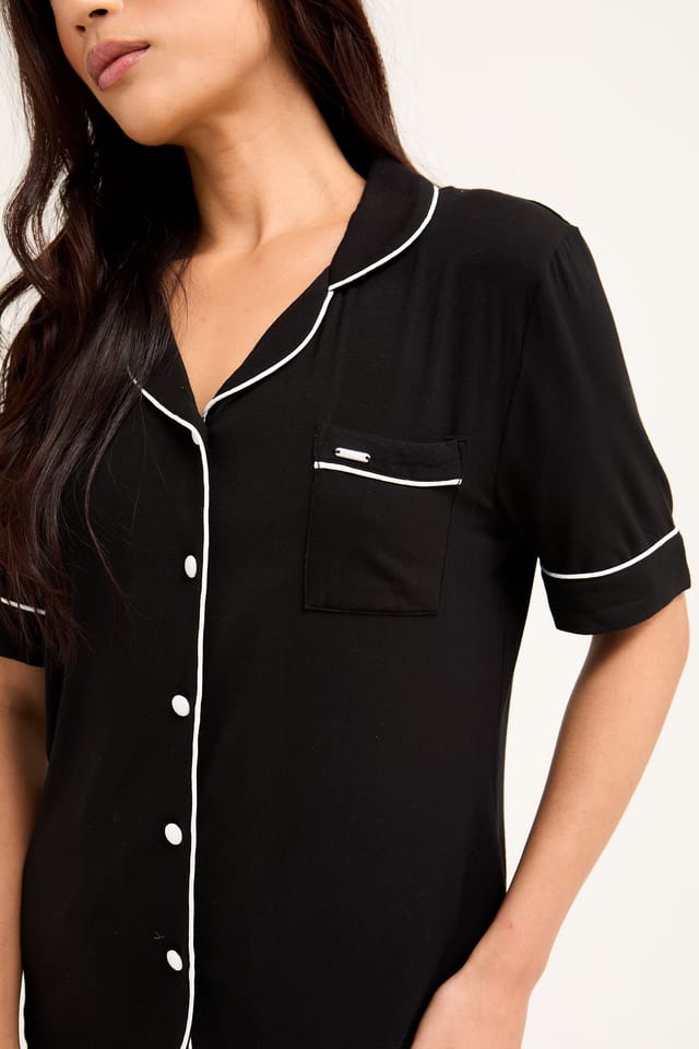 Pretty You London Pretty You London Women's Bamboo Shirt & Short Set in Black - 2