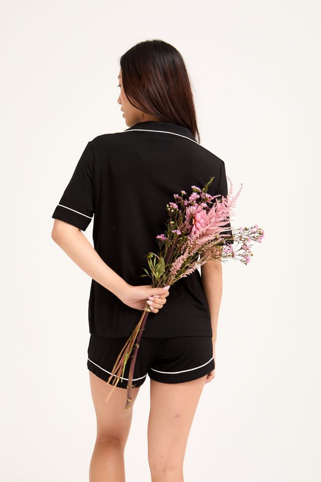 Pretty You London Pretty You London Women's Bamboo Shirt & Short Set in Black - 3