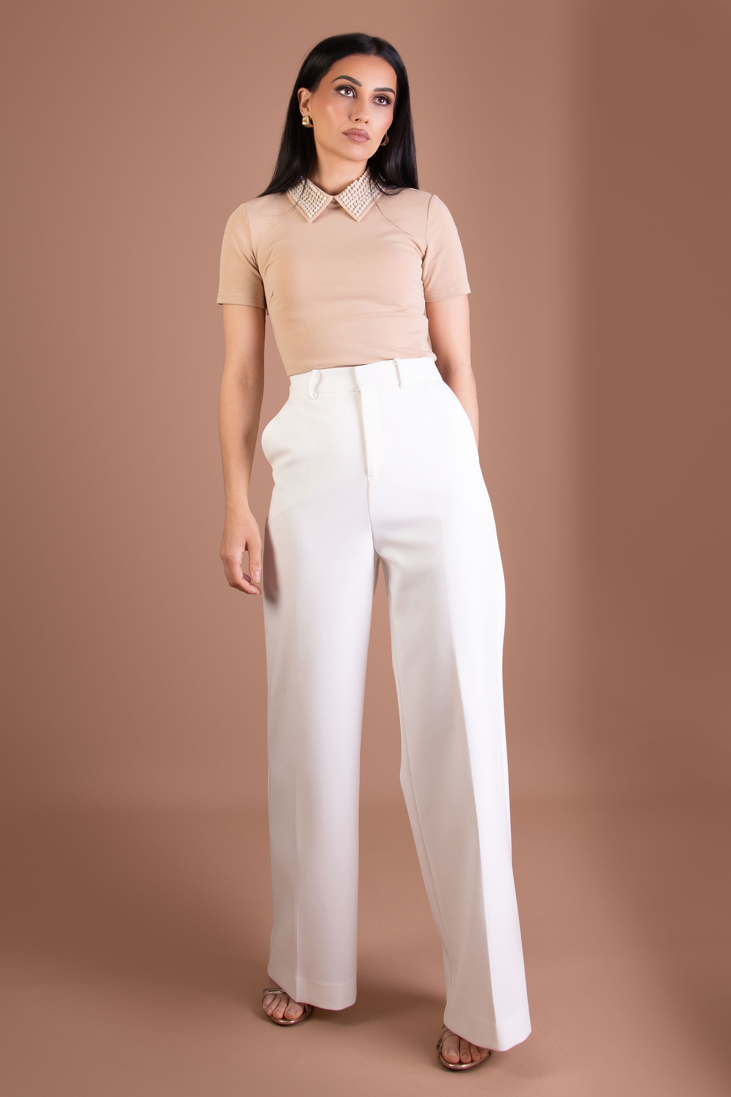 BALOU BALOU Women's Pearl Collar Top Nude - 4